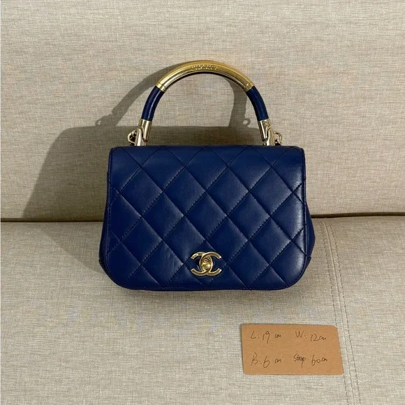 CHANEL Blue Quilted Top Handle Flap Bag GHW - Picture 14 of 16